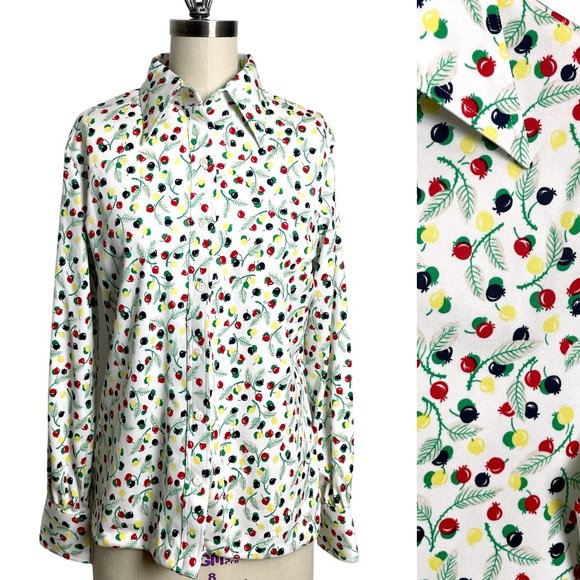 1970s vintage berry print button down shirt - size large - Picture 1 of 9